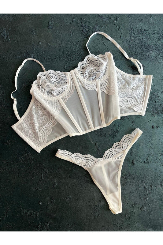 Akeila Ecru Lace Corset Set