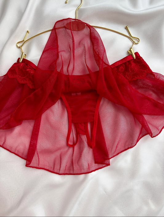 Scarlet Lace Red Open Skirt Thong