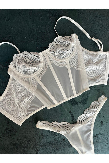 Akeila Ecru Lace Corset Set