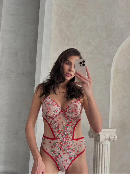 Ariel Floral Red Bodysuit
