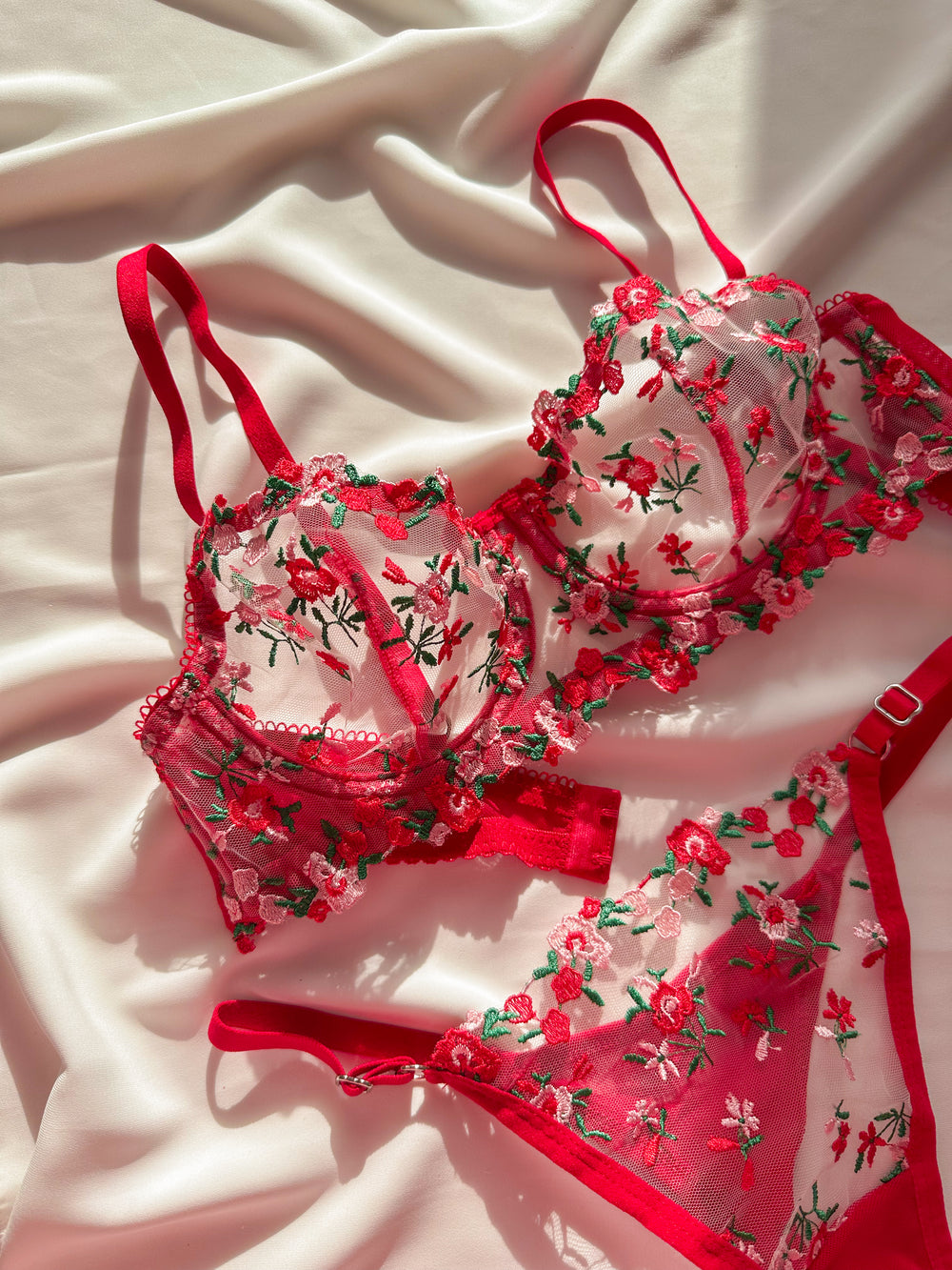 Ariel Floral Red Bra Set