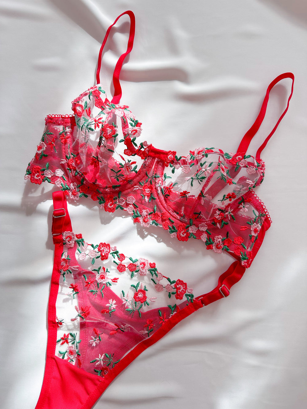 Ariel Floral Red Bra Set