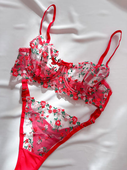 Ariel Floral Red Bra Set