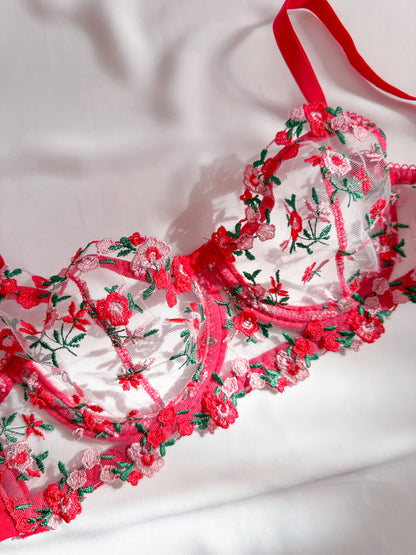 Ariel Floral Red Bra Set