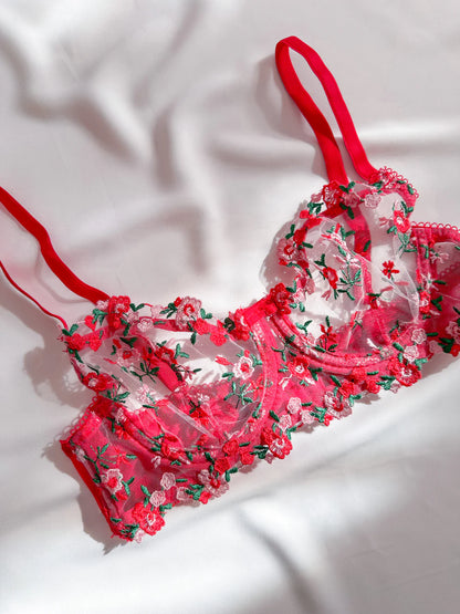 Ariel Floral Red Bra Set