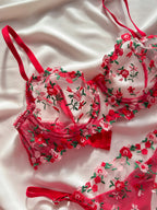 Ariel Floral Red Bra Set