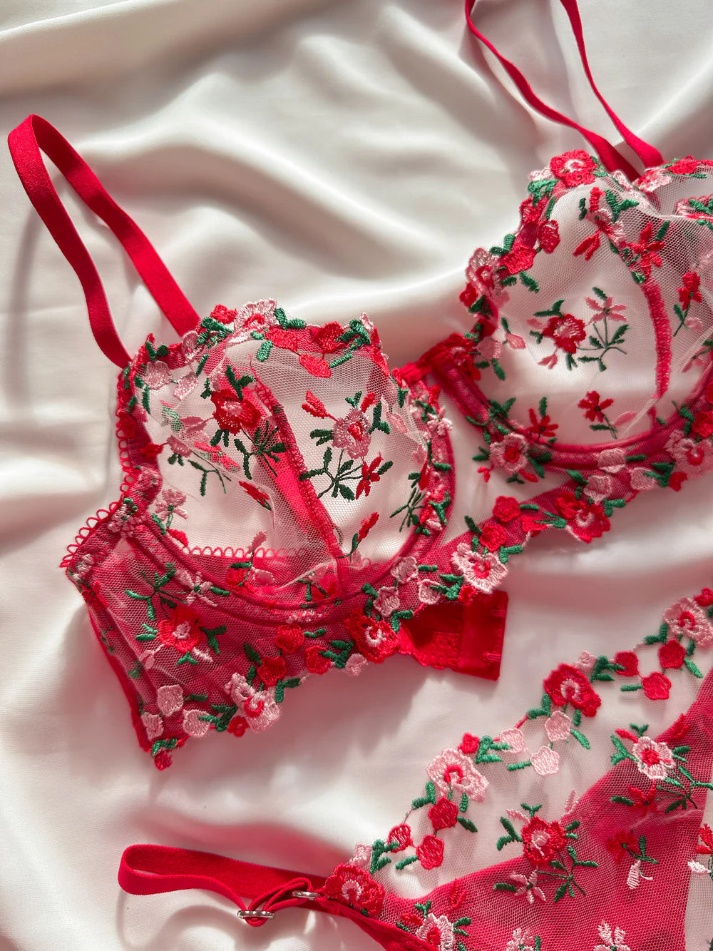 Ariel Floral Red Bra Set