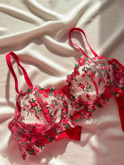 Ariel Floral Red Bra Set