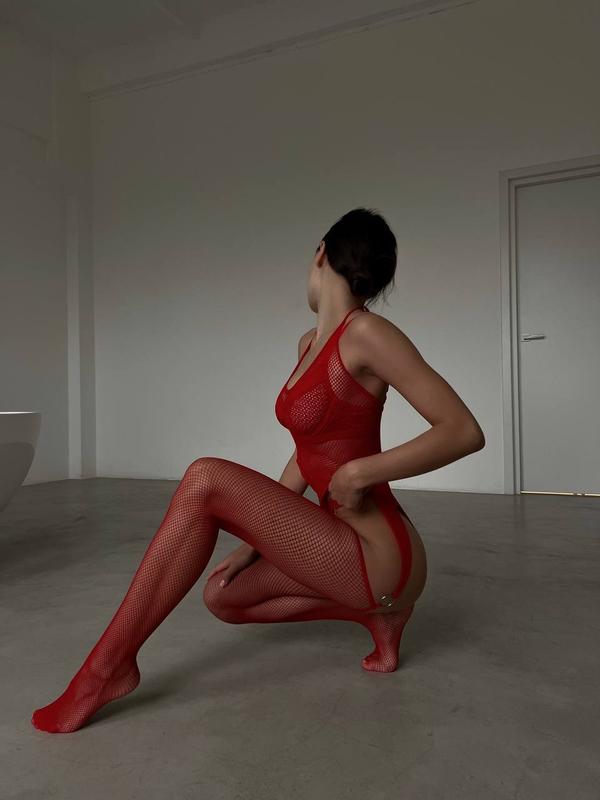Scarlet Heat Fishnet Red Bodysuit