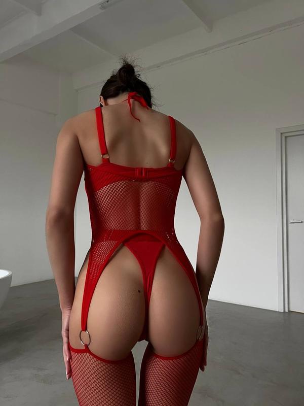 Scarlet Heat Fishnet Red Bodysuit