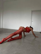 Scarlet Heat Fishnet Red Bodysuit