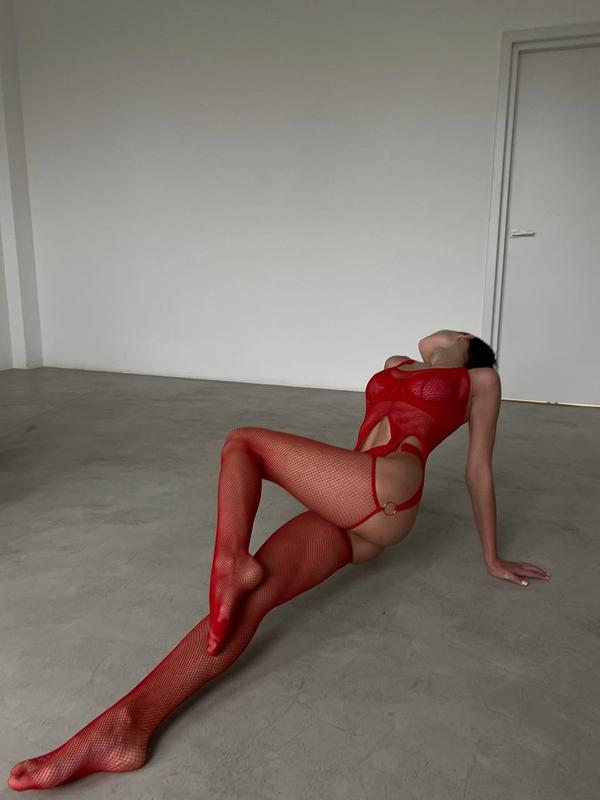 Scarlet Heat Fishnet Red Bodysuit