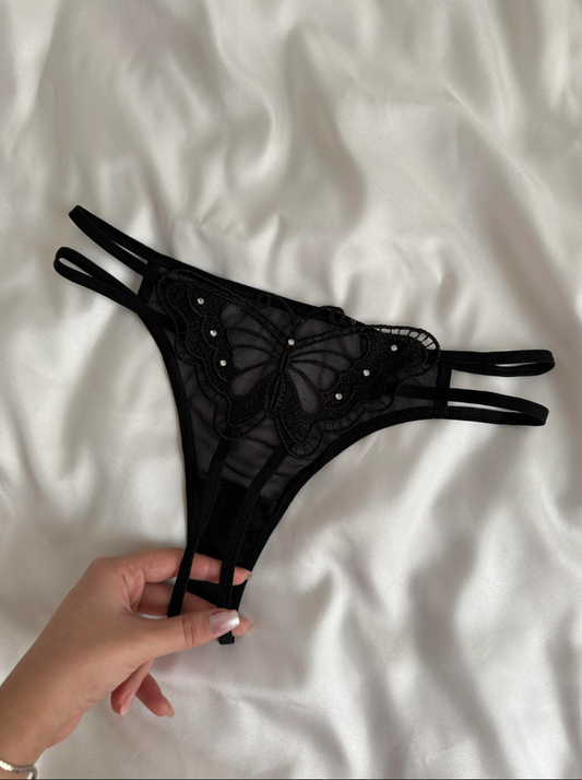 Midnight Butterfly Lace Black Thong