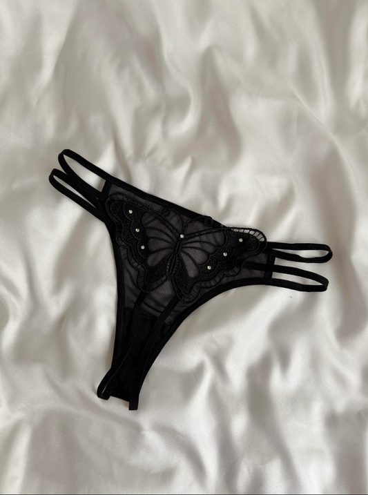 Midnight Butterfly Lace Black Thong