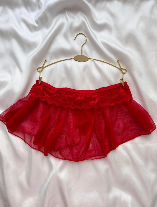 Scarlet Lace Red Open Skirt Thong