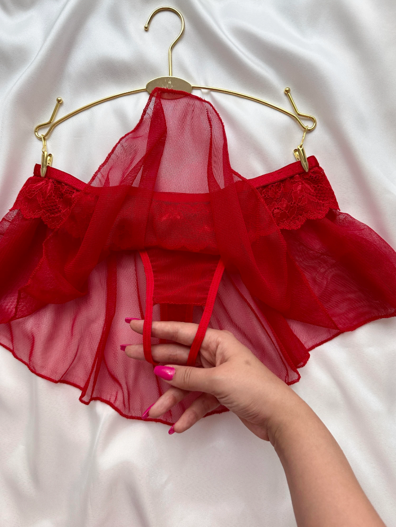 Scarlet Lace Red Open Skirt Thong
