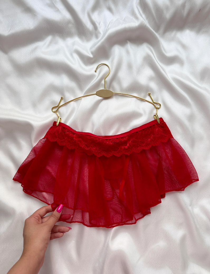 Scarlet Lace Red Open Skirt Thong